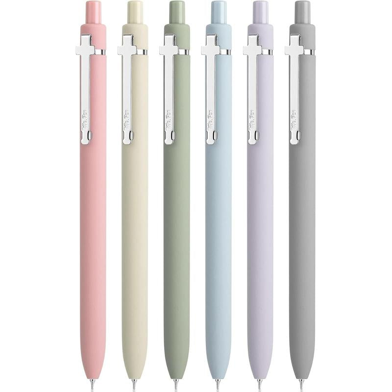 Bolígrafos de gel retráctiles Mr. Pen para diario, paquete de 6, tinta negra de 0,5 mm, cuerpo Morandi con clip de cruz plateado 