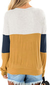 Women'S Fall Color Block Chest Cutout Tunics Long Sleeve Shirts Scoop Neck Blouse Casual Loose Fit Tops A-Yellow - Image 2