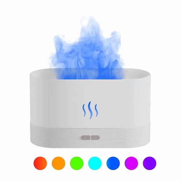 Ultrasonic Humidifier with 7 Colors Flame Lights, Essential Oil Diffuser, White