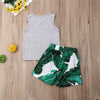 FYBITBO - Conjunto de 2 piezas de ropa de verano para niños pequeños, camiseta sin mangas y pantalones cortos (hoja de palma, 4T)  - Image 3